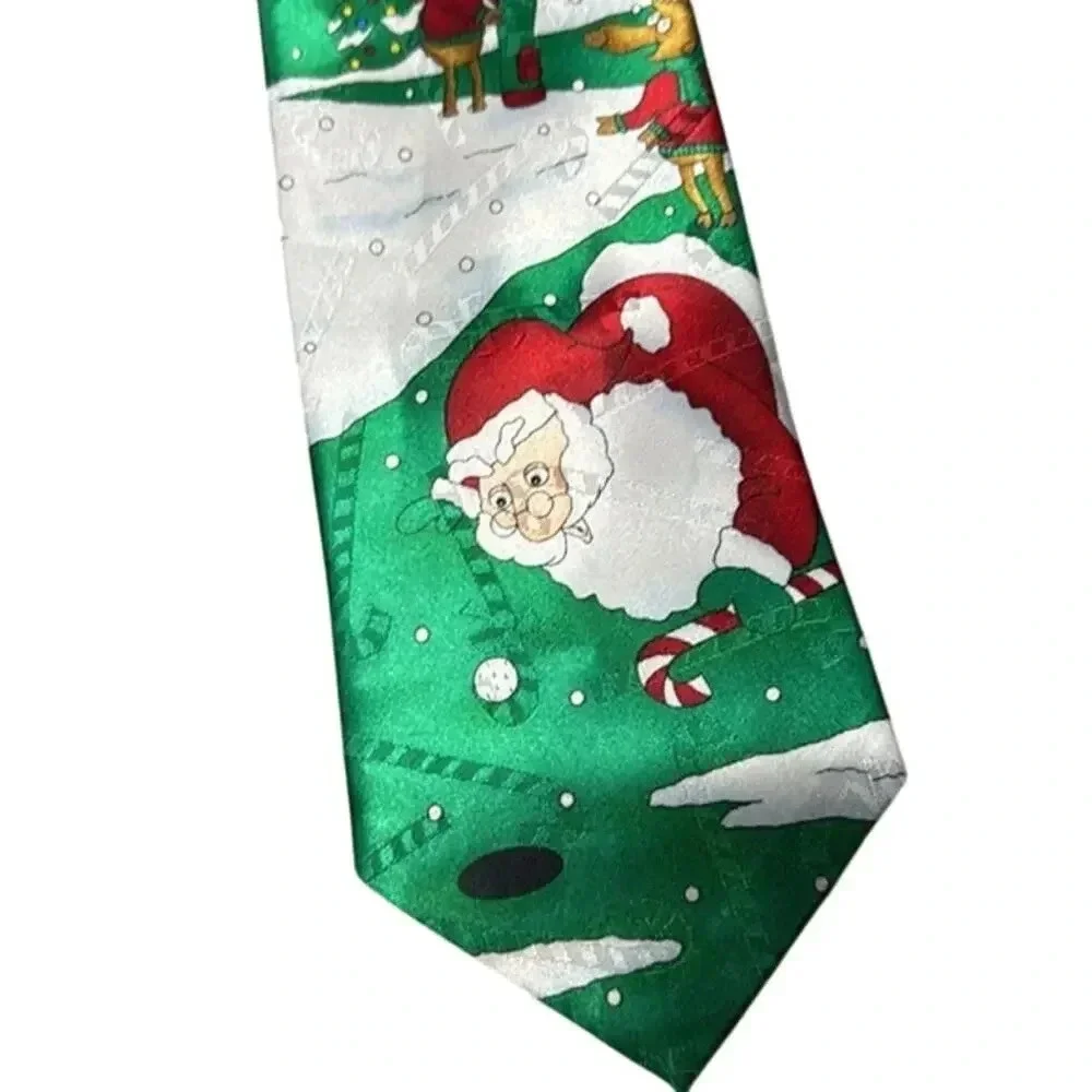 Hallmark Yule Tie Greetings Santa Reindeer‎ Golfing Ugly Christmas Holiday Tie